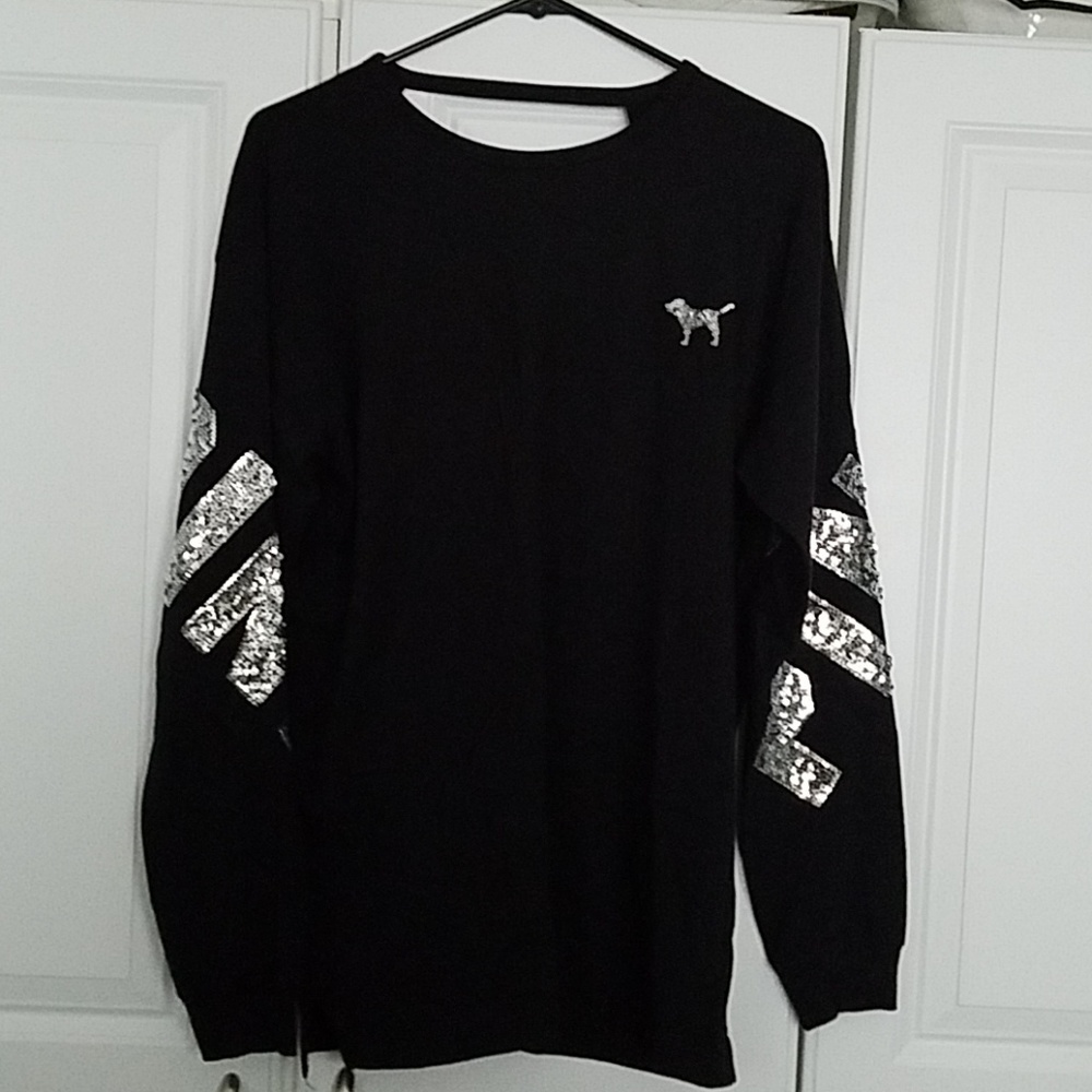 NWT VS PINK Bling Campus Open Back Long Sleeve Tee